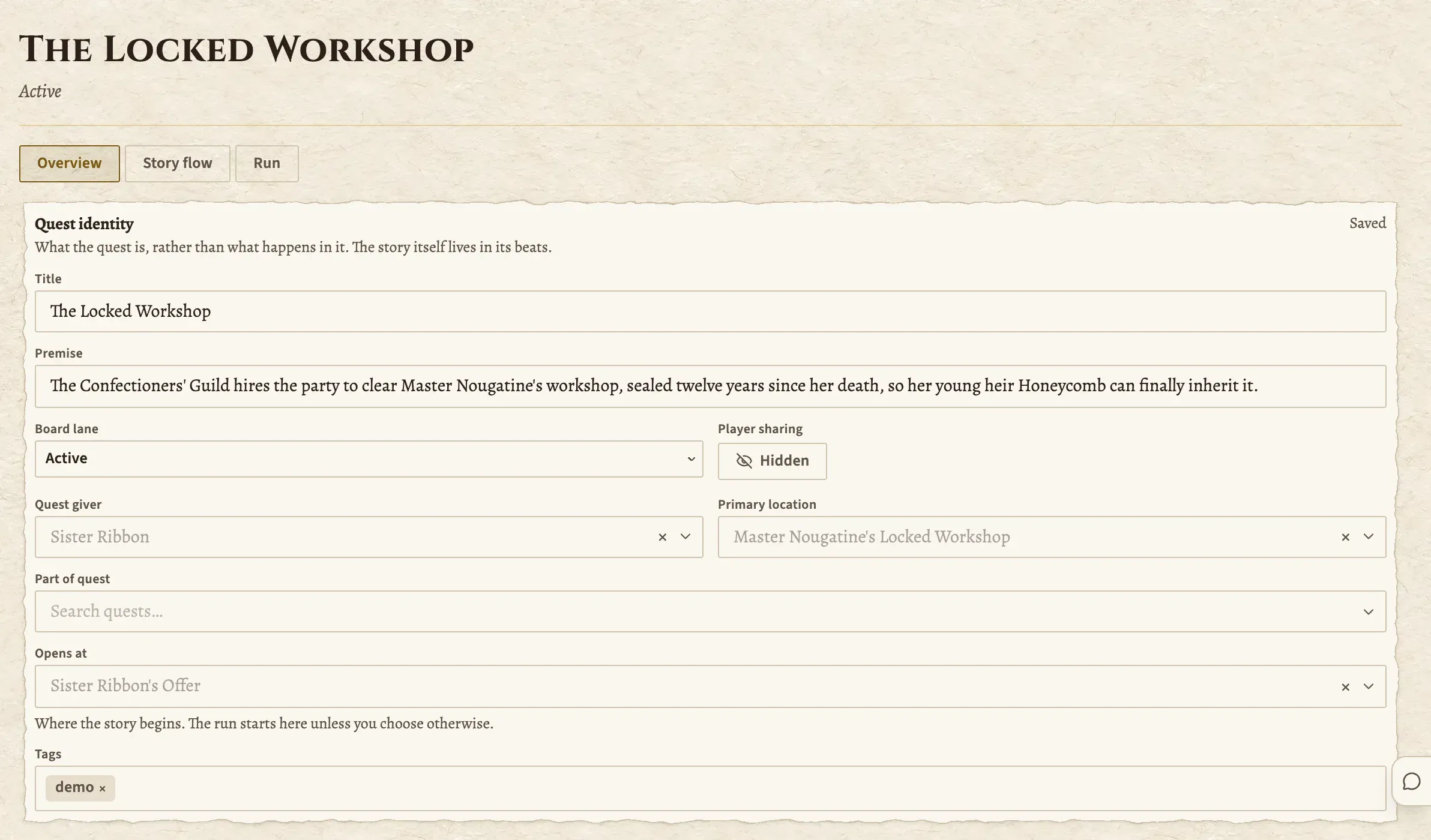 A quest open on its overview: its premise, who gives it, where it starts and its objectives.